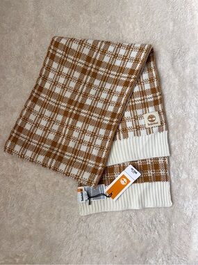 Timberland Brown & Cream Plaid Knit Scarf